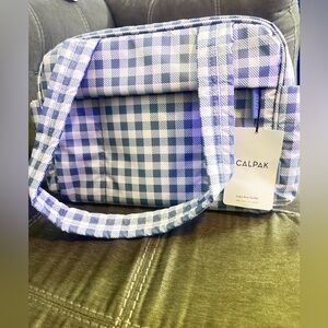 Calpak Blue and White Checkered Travel Bag baby